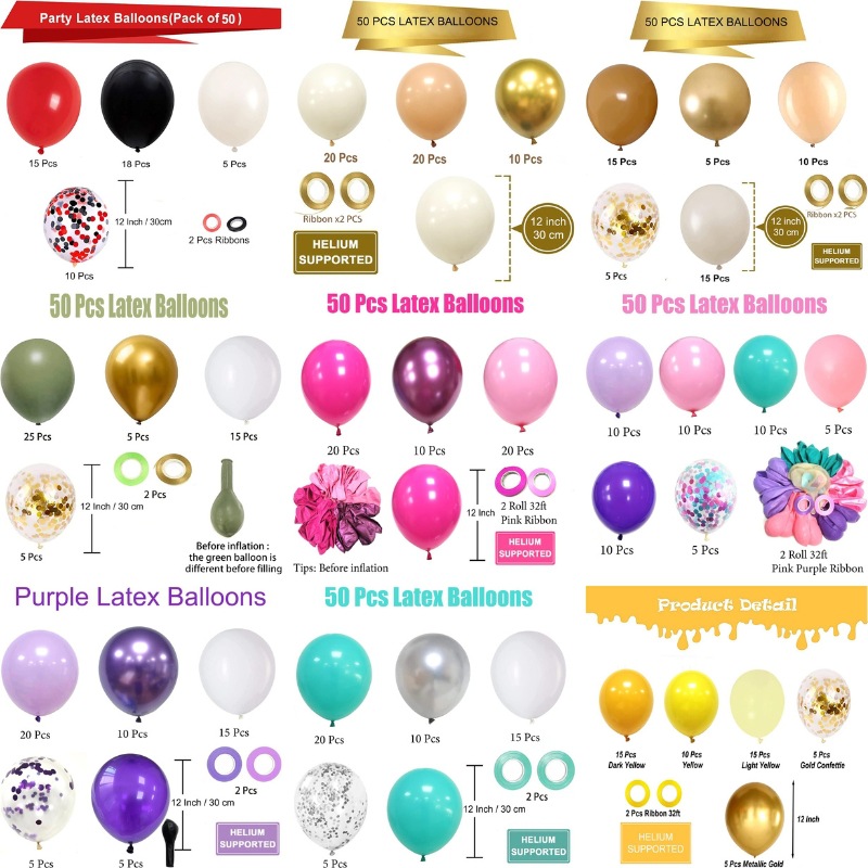 加厚气球套装12寸金属色复古色50pcs乳胶气球生日布置装饰批发
