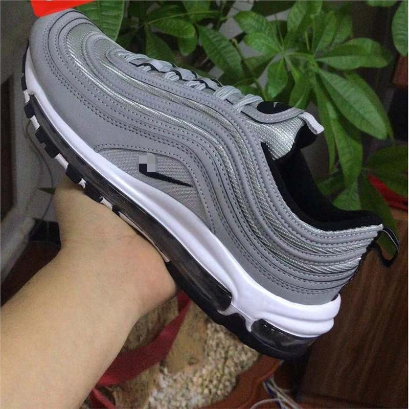 Airmax97 plata bala deportivo reflectante plata almohadilla de aire de palma completa zapatos para correr parejas primavera y verano