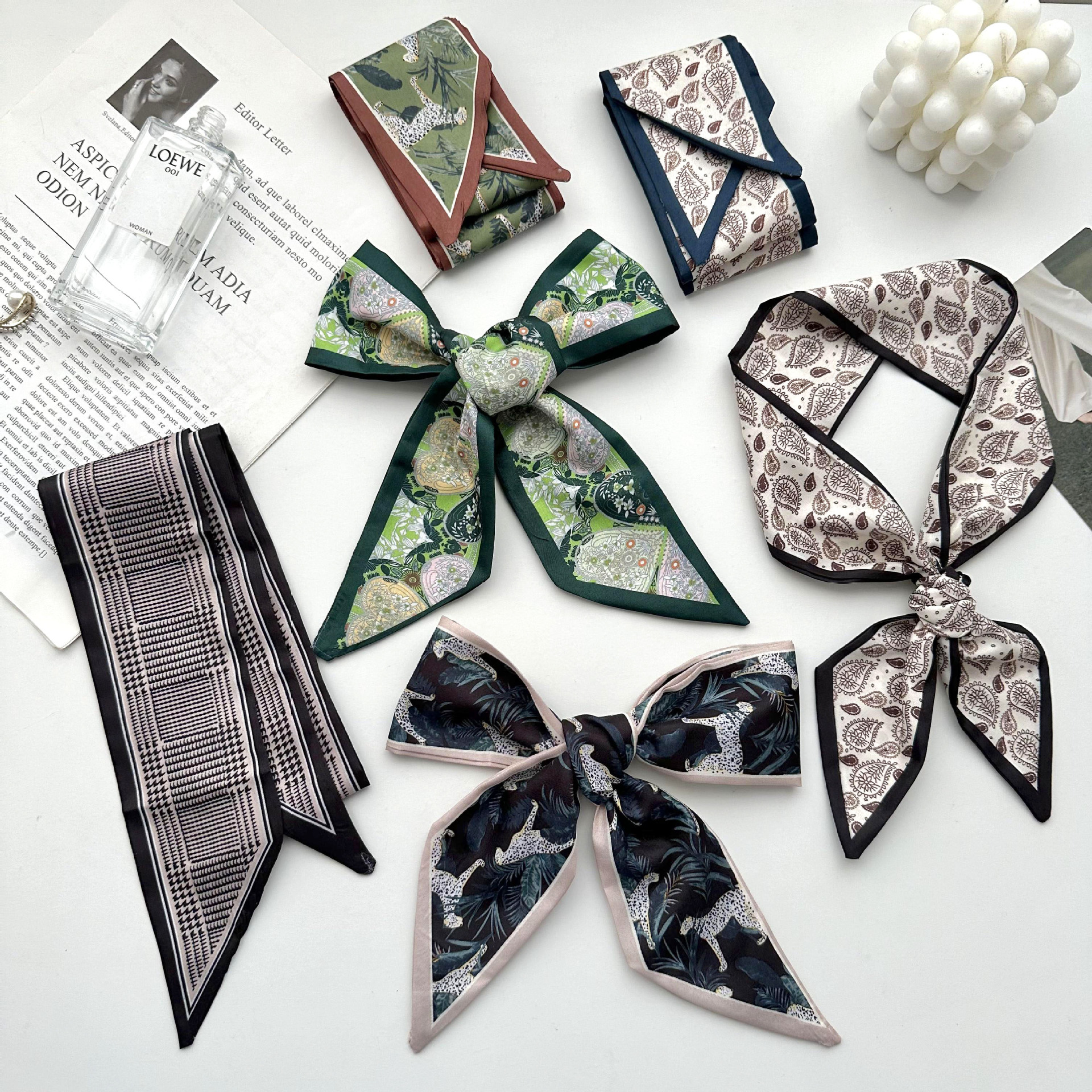 Correa de cabello femenina temperamento coreano retro bufandas de anacaju largo trenzado decoración de cabello correa de pañuelo bufandas de seda multifacé tocado