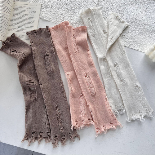 Cashmere socks with holes, leggings, JK style white pile socks, personalized trendy knitted solid color calf socks for women