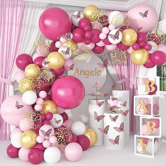 Pink children's balloon for bride with butterfly