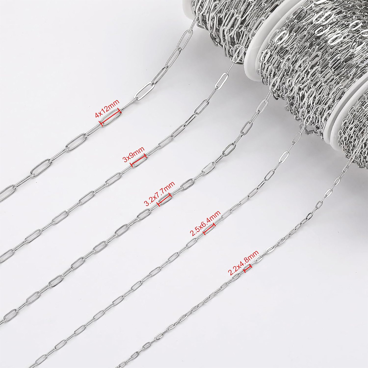 Cadena cruzada redonda de acero inoxidable de 18k Chapada al vacío de 3 * 9mm 4 * 12mm cadena artesanal DIY de 5 metros por rollo de joyería