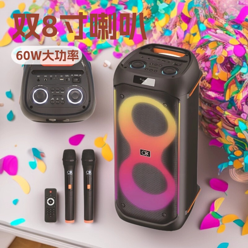 Foreign Trade Cross-Border Portable Double 6.5inch Party Speakers with Microphones Bluetooth Colorful Atmosphere Lighting and Audio Foreign Trade Cross-Border Portable Double 6.5inch Party Speakers with Microphones Bluetooth Colorful Atmosphere Lighting and Audio