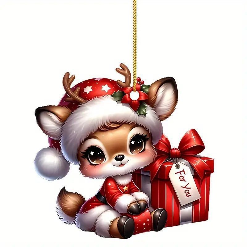 クリスマスアクリル 2D かわいい鹿クリスマスツリー装飾車のバックミラーペンダント|undefined