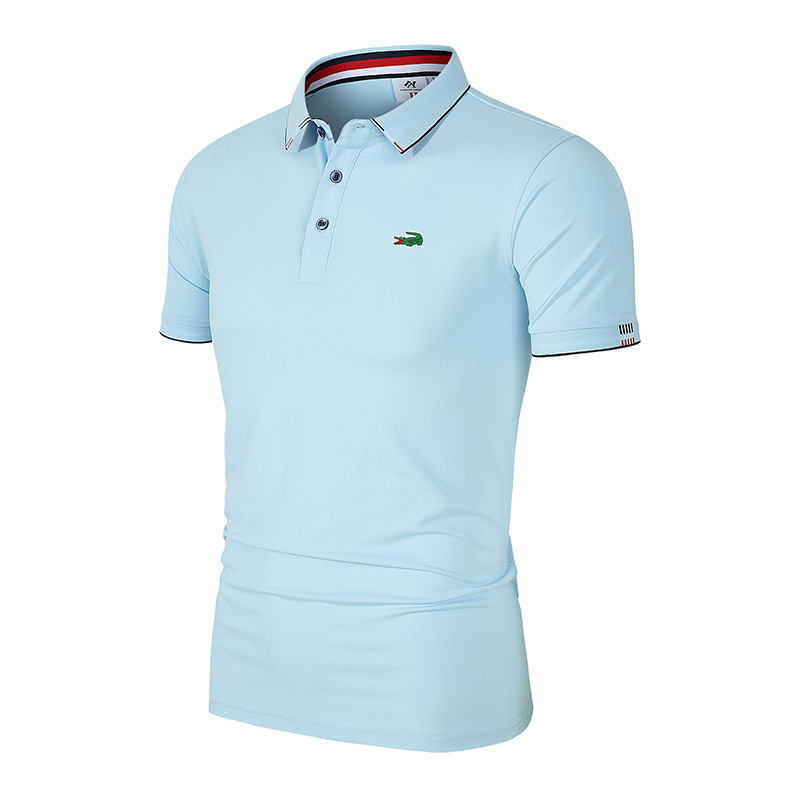 Cross-Border Export Summer Short-Sleeved Men's Thin Ice Silk Polo Short-Sleeved Summer Casual Lapel Top Bottoming Shirt Cross-Border Export Summer Short-Sleeved Men's Thin Ice Silk Polo Short-Sleeved Summer Casual Lapel Top Bottoming Shirt