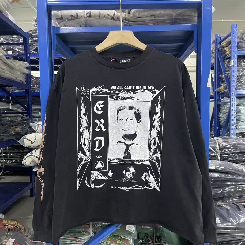 Erd Melancholic Rich Second-Generation Photo Frame Portrait Oil Painting Boy Print Loose Old Long-Sleeved Bottoming Shirt T-Shirt Autum