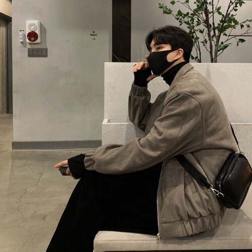 Leather-look faux fur Korean-style autumn/winter men's cool handsome streetwear jacket, winter high-end style fashion clothing