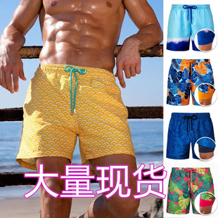 Cross-border 2023 Summer European and American Men's Beach Pants Sports Printing Double Shorts Product Upgrade Pocket Drainage