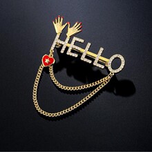 双笛厂货 时尚你好hello流苏胸针女个性气质外套西装别针胸花