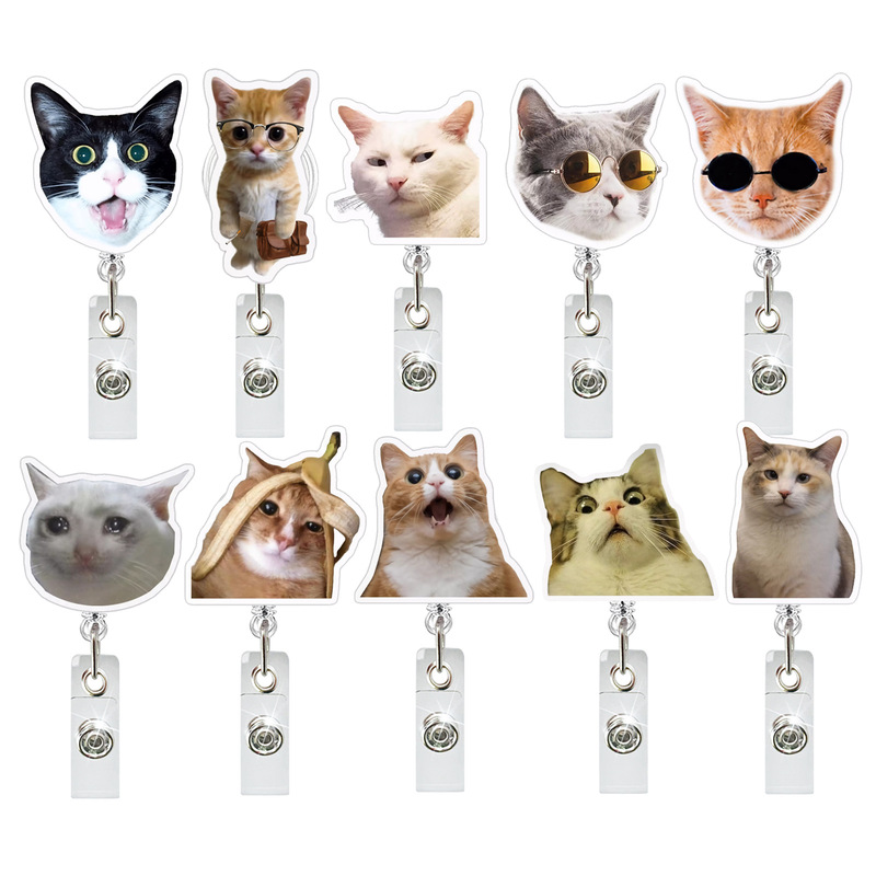 Acrylic Kitty Expression Bag Retractable Rotating Badge Reel Doctor Nurse Keychain Card Easy Pull-up Buckle