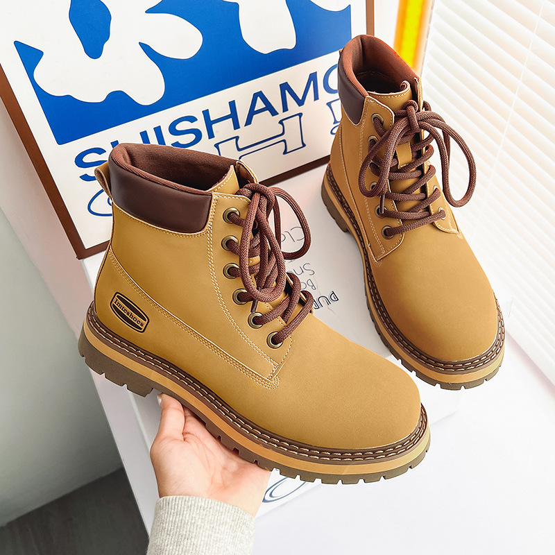 Martin 2024 Autumn New Men's English Style Thick Sole Mid Barrel Big Yellow Couple Work Short Boots_voghion.com