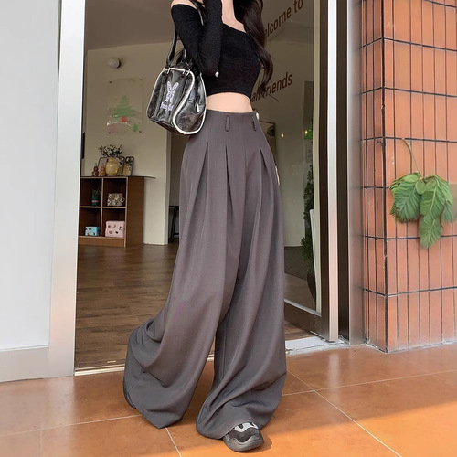Korean-style design loose and slimming casual suit pants for women, summer new arrivals high-waisted wide-leg drape floor-length trousers