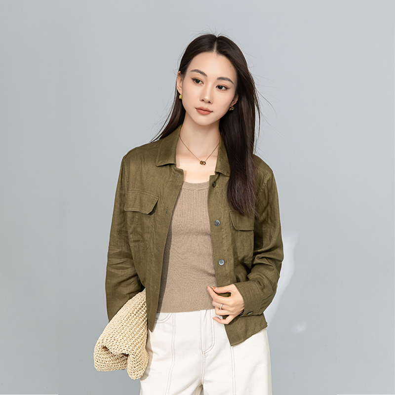 Xinge Design Sense Linen Thin Coat Women's Spring and Summer Fashion Polo Collar Casual Long Sleeve Loose All-match Shirt