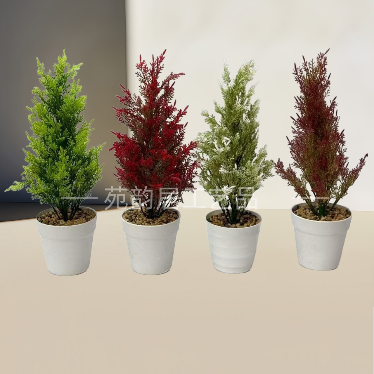 仿真绿植盆栽 仿真圣诞树松柏树叶盆景 人造假花绿化装饰布景摆件