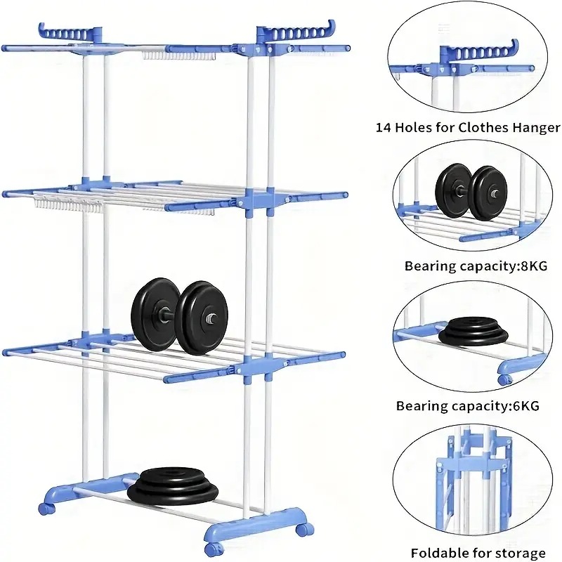 Transfronterizo plegable toalla rack rack de almacenamiento rack de secado móvil rack de secado telescópico rack de secado de doble barra rack al por mayor