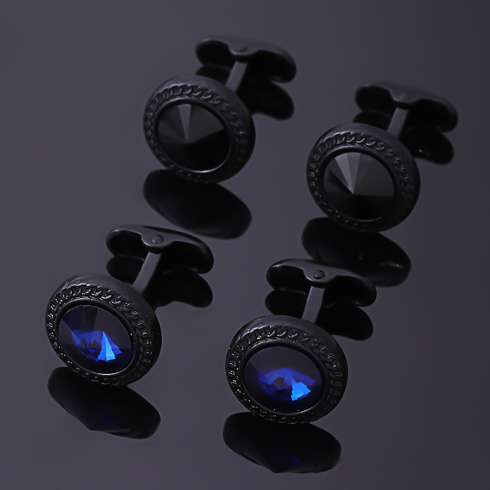 new round electroplated gun black diamond metal cufflinks men's French cuff nails_voghion.com