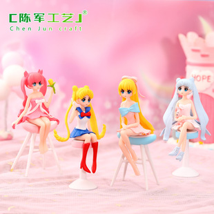 New cute beautiful girl stool micro landscape DIY decorative cartoon beautiful girl plastic ornaments