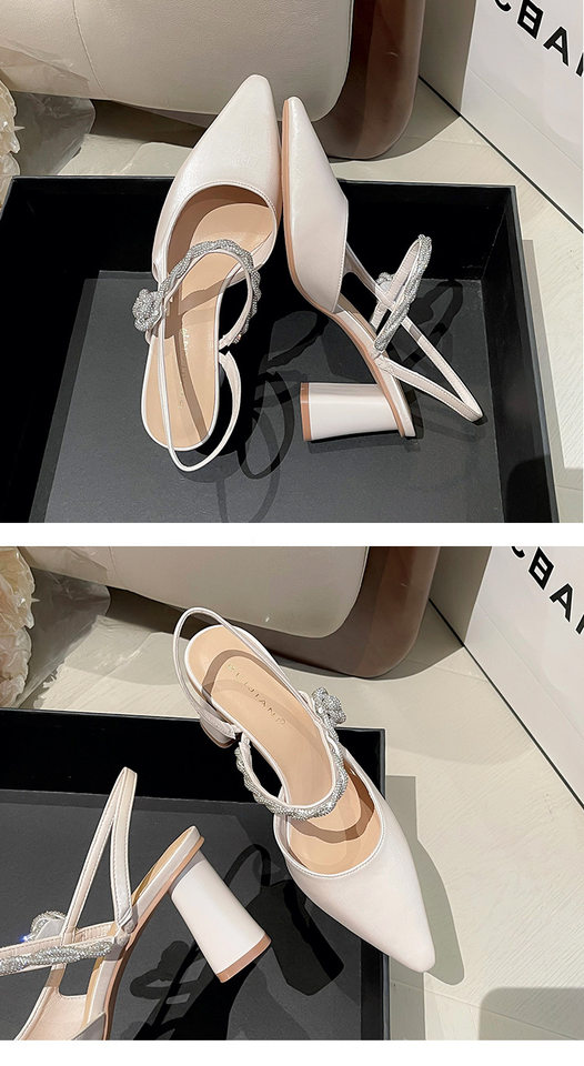 Dép sandal nữ bít mũi mũi nhọn gót thô đính đá hoa, gót 3–6 cm — Màu nâu, Màu trắng be, Màu xanh lục nhạt chi tiết 14