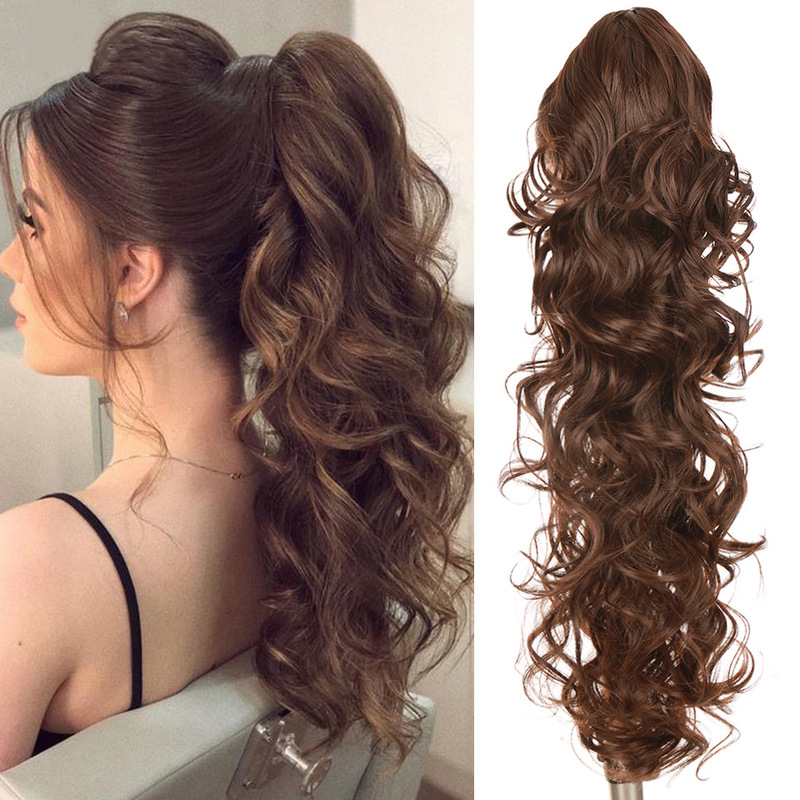 Wig Pony Tail Women's Long Hair Curly Hair Grab Clip Fake Pony Tail Imitation Strap High Pony Tail Braid Natural Ultra Light Tail