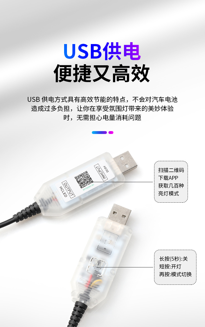 Cross-Border Popular Car Led Dashboard Silicone Ambient Light, Central Control Colorful Decorative Light, USB Front Windshield Light, No-Disassembly Required