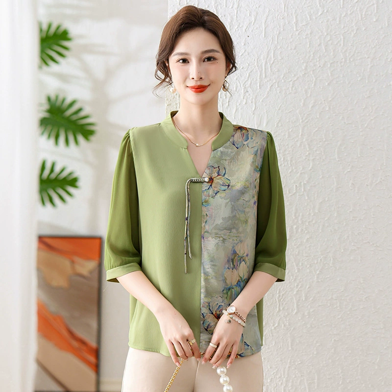 День матери для мамы с короткими рукавами футболка топ для женщин среднего возраста лето новый национальный стиль рубашка с короткими рукавами оптом