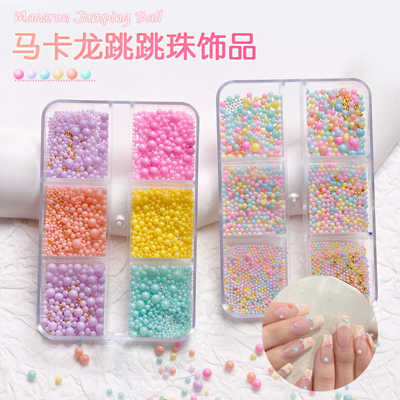 Internet celebridad nuevo macaron caramelo color saltar cuentas monocromo color mezclado plástico pequeño cuentas redondas manicure 6 rejilla caja joyería