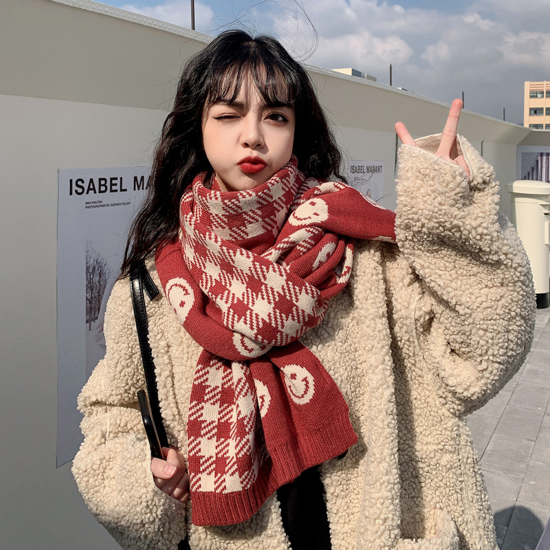 2#针织笑脸围巾【红色】