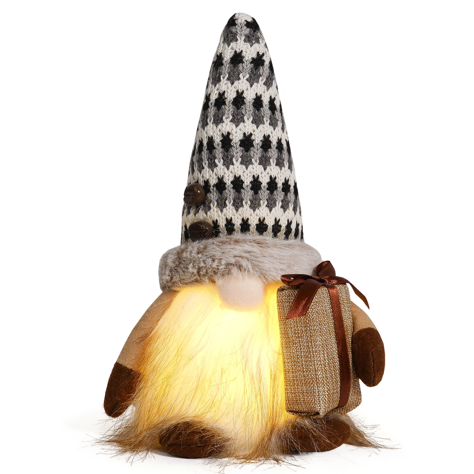 Nuevos productos transfronterizos de café luminoso muñeca sin cara encantadora bolsa de café de punto con luces del duende Rudolph decoración