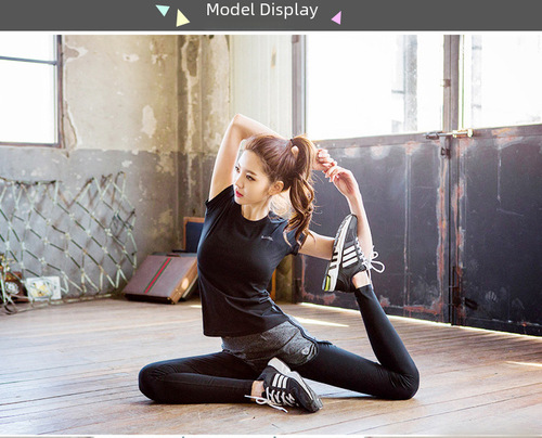 Yoga attire black tight-fitting top short-sleeve T-shirt solid color women's top versatile fashionable trendy sportswear