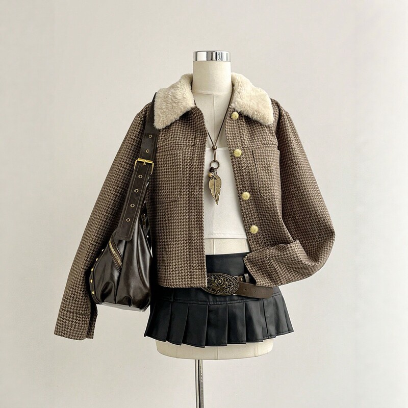 2026 European and American style women's coat, new autumn and winter loose retro lapel warm fashion short jacket
