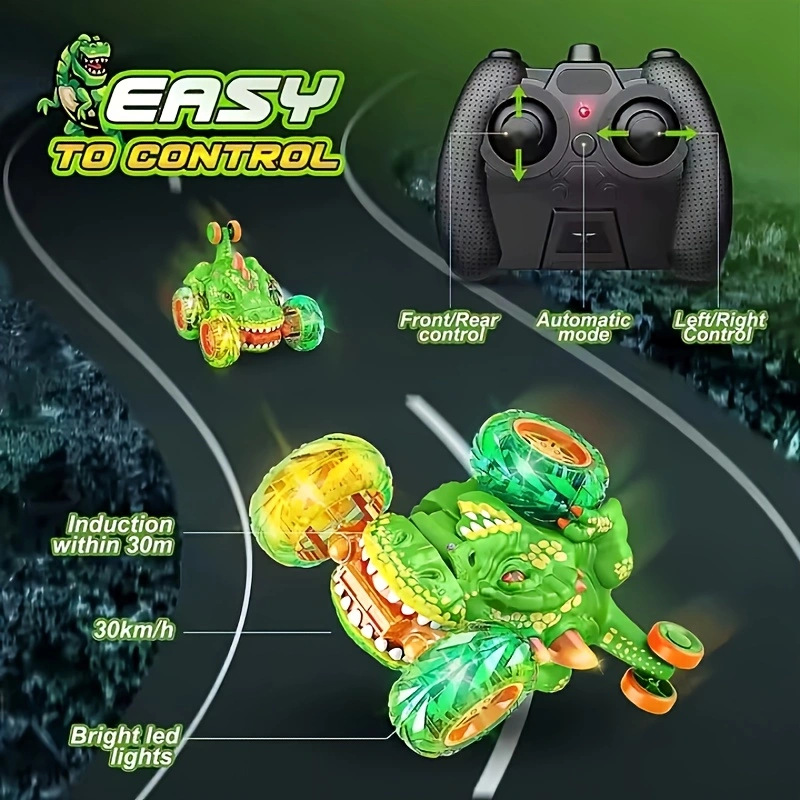 Transfronterizos niños dinosaurios eléctricos 2.4g iluminación música truco camión rodante coche de juguete animal coche de control remoto