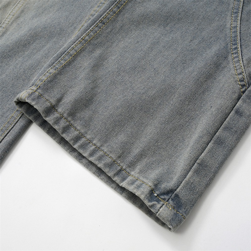 Men's Retro Patchwork Curved Blade Jeans mid Waist Loose Straight Leg Slightly Flared Pants Autumn/Winter American Style Blue_mkmklike.com