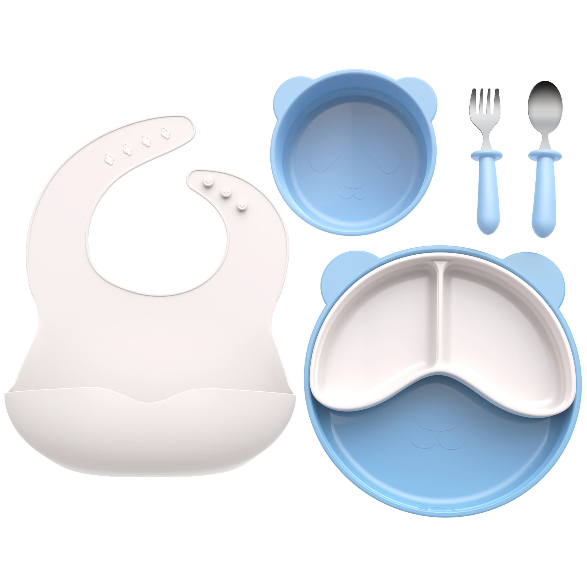 Conjunto de cubiertos de silicona para niños, bolos de alimentos suplementarios, cubiertos de silicona para bebés, cubiertos de silicona de grado alimenticio, set de seis piezas