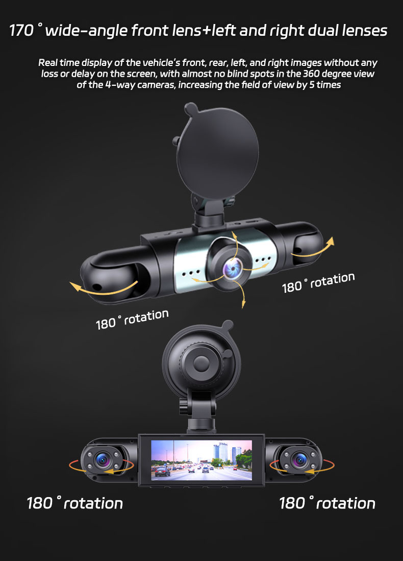 Y108 Cross-Border 4-Channel Four-Lens 3.16inch Popular Dash Cam Hd 1080P Infrared Night Vision Parking