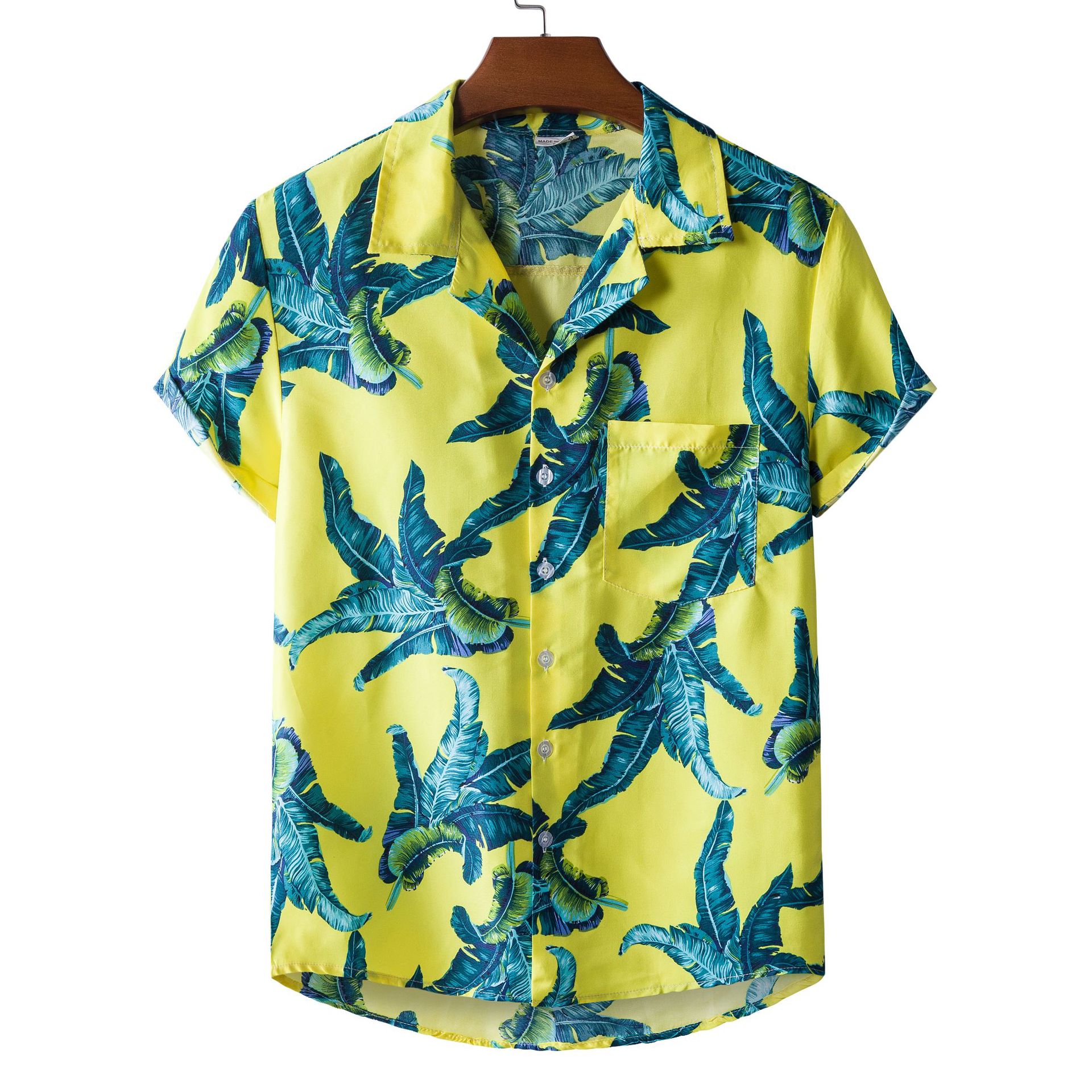Suministro de comercio exterior transfronterizo 2021 Camisa de manga corta hawaiana estampada estilo étnico para hombres Camisa de manga corta para hombres