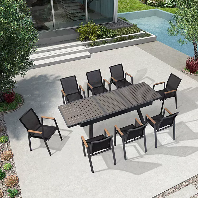 户外庭院桌椅花园阳台铝合金防腐木餐桌室外 门店休闲 组合伸缩桌