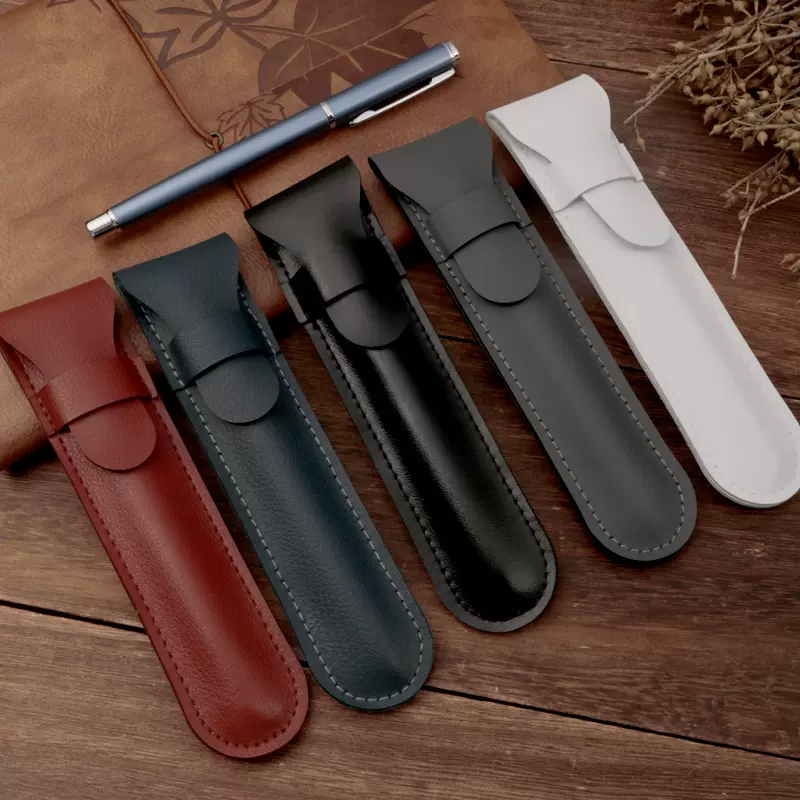 商务便携高颜值保护套翻盖收纳笔袋刻logo简约纯色PU笔袋现货