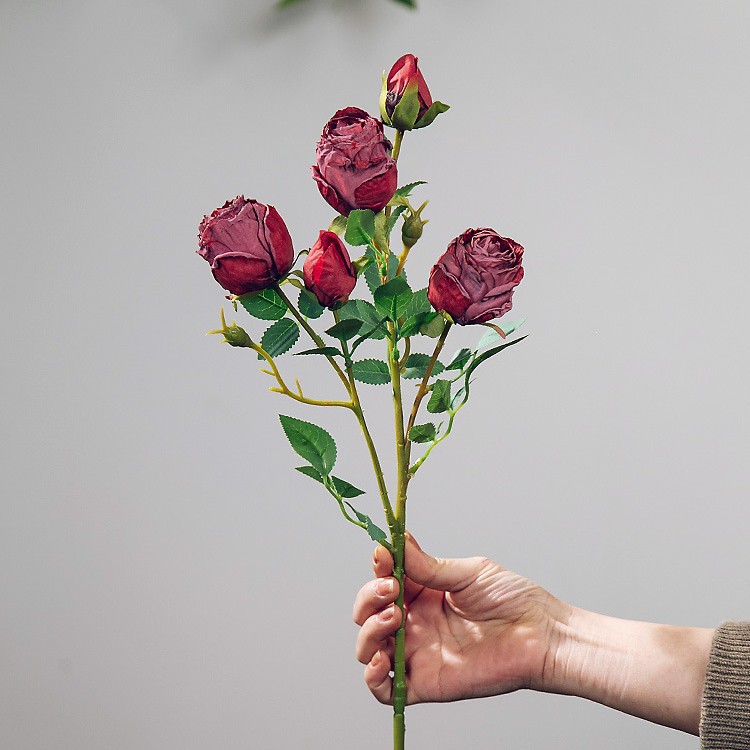 Flores de simulación 5 flores de seda retro rosa de borde focal decoración de boda flores falsas ramo de flores secas diseño de alto nivel