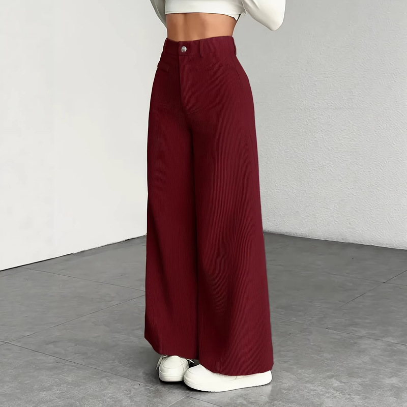 European and American Cross-Border Autumn and Winter New Arrivals Casual High-Waisted Wide-Leg Pants Versatile Workwear Trousers in Stock from the Manufacturer