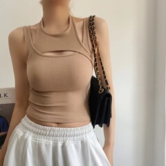 Fake two-piece off-the-shoulder camisole for women 2022 summer thread slimming slimming tight sexy inner matching beautiful back top