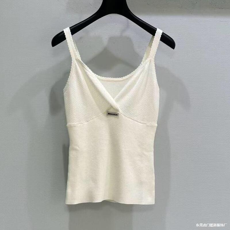 Miu Series Shenzhen Nanyou Camisole with Youthful and Versatile Hollow-Out Design, Micro Lettering, 2026 Spring/Summer Women's Knit Tank Top