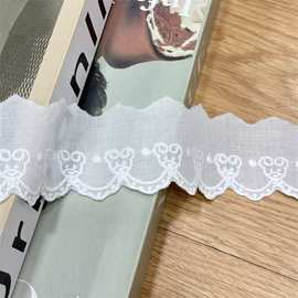 小熊蝴蝶结棉布刺绣蕾丝 手工DIY装饰花边辅料白色/米色宽4.5cm