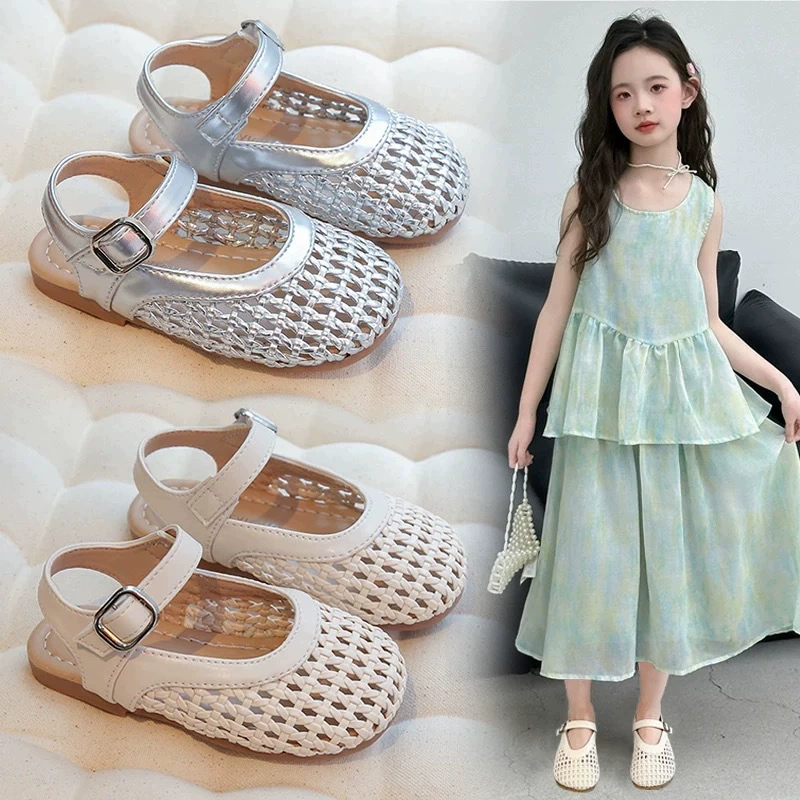 Детские босоножки для девочек, принцесса Баотоу, лето 2025, мягкая подошва, средние и большие размеры, для маленьких девочек