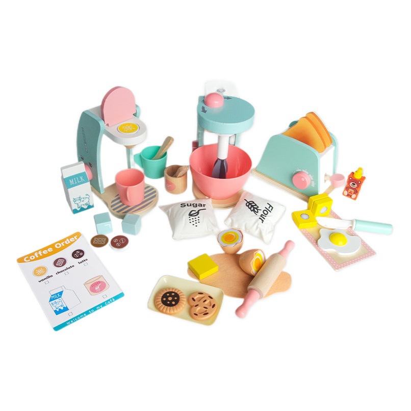 Los niños juegan casa de la cocina juguete madera simulación máquina café pan fabricante mini al por mayor mezclador