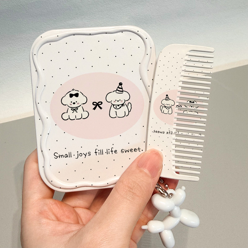 Cute dog with black spots [makeup mirror + matching comb + ins puppy pendant]