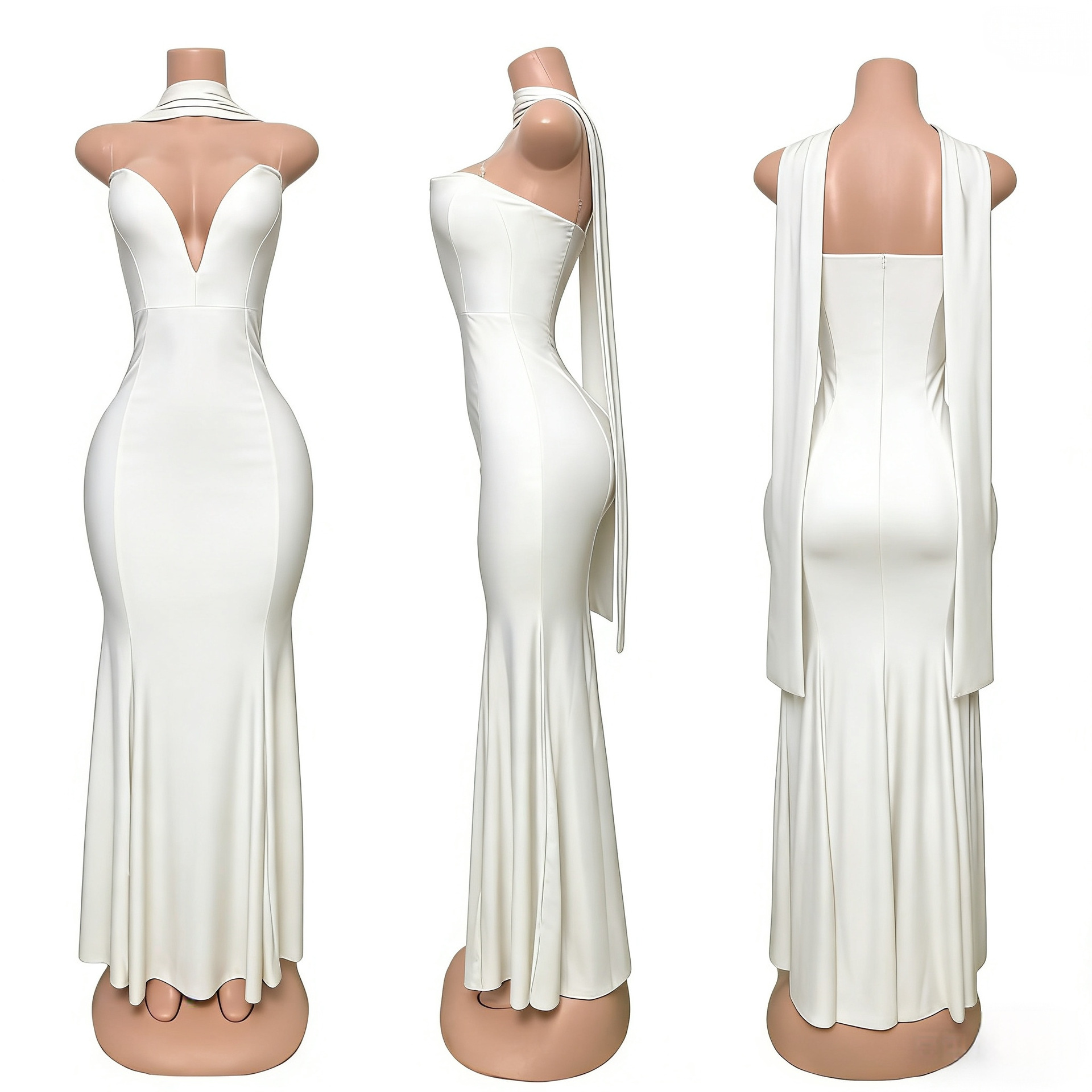 Robe de soirée dos nu avec décolleté en v et coupe sirène_voghion.com