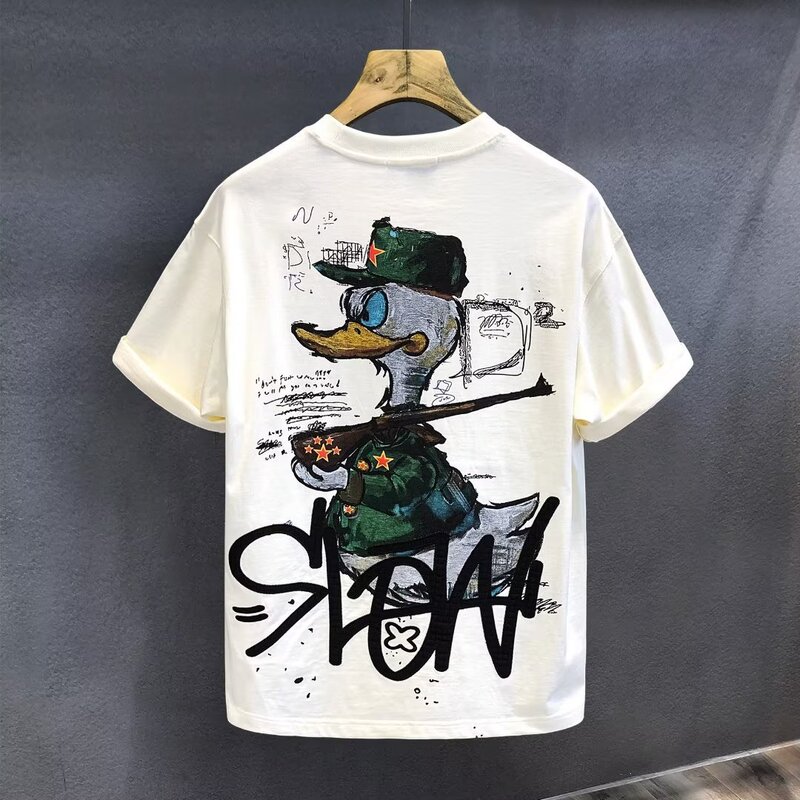 2024 Summer Trendy Brand Cartoon Print Short-Sleeve T-Shirt for Men, Loose Casual Cotton Ins-Style Tee 2024 Summer Trendy Brand Cartoon Print Short-Sleeve T-Shirt for Men, Loose Casual Cotton Ins-Style Tee