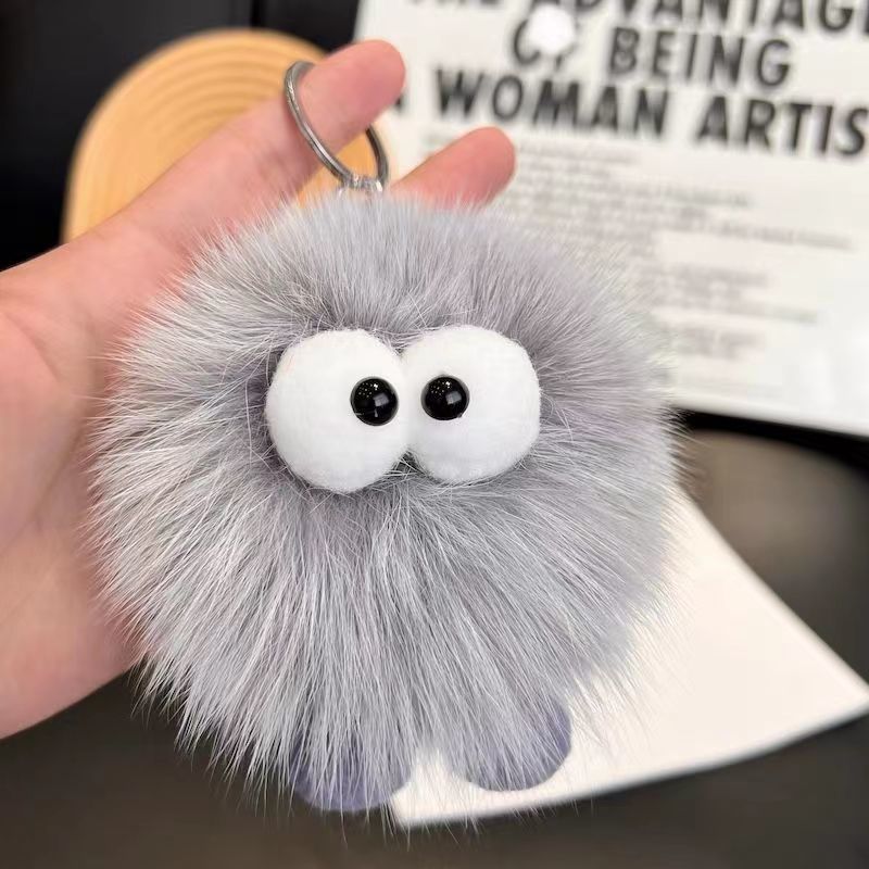 智贝详情图_4可爱狐狸毛小煤球汽车钥匙扣挂件ins小精灵毛绒