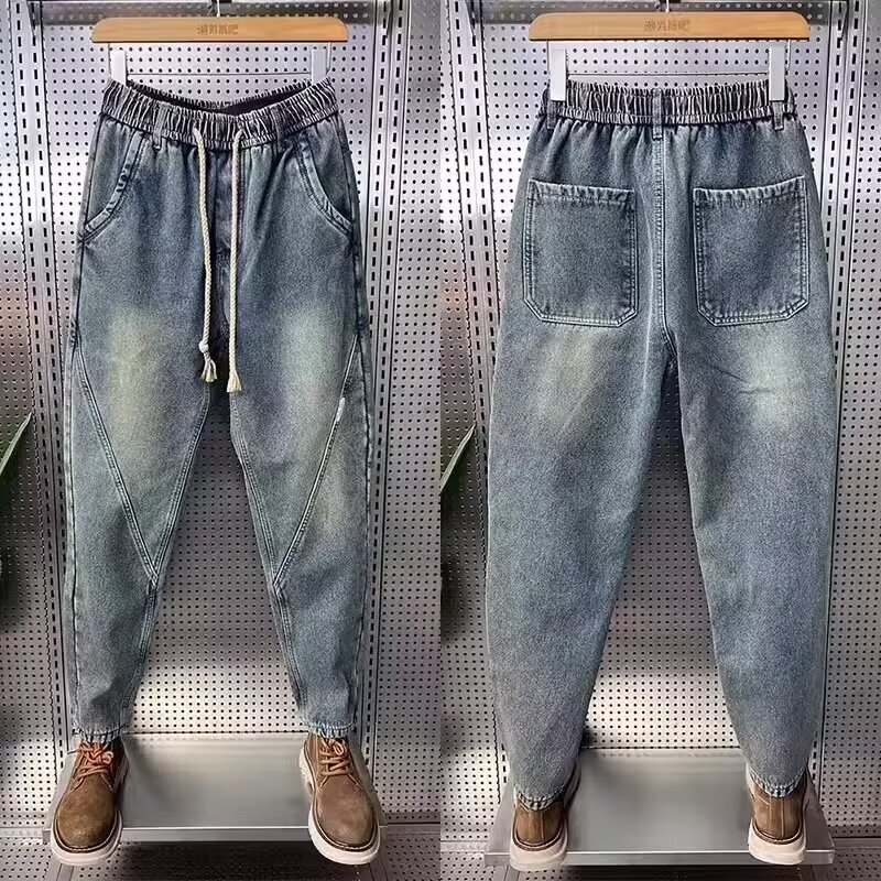 American Jeans Men's Spring and Autumn Fashionable Brand Loose Cropped Pants with Loose Waist Harem Pants Casual Tapered Carrot Pants Fashionable