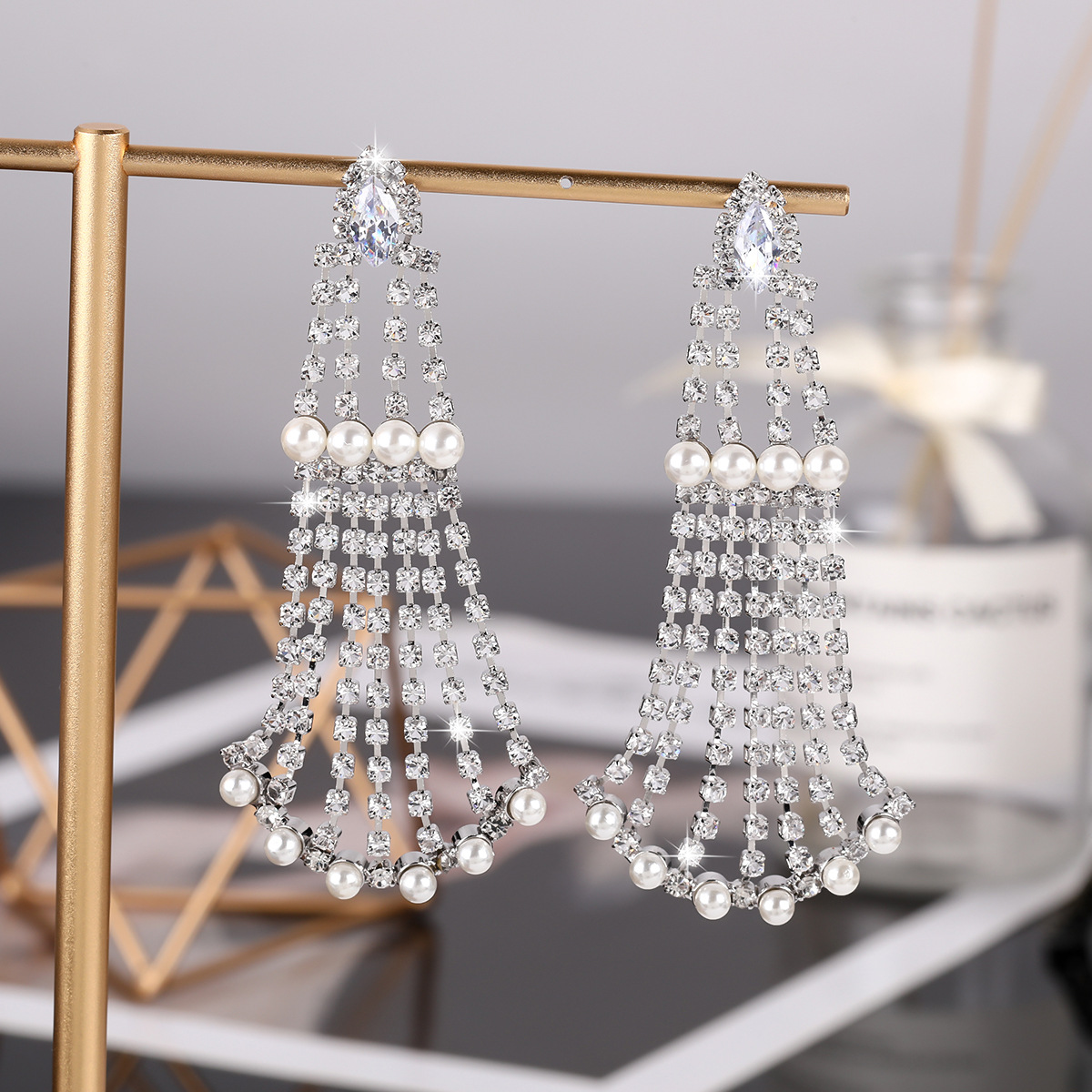 S925银针耳环女气质高级感2021年新款潮大气轻奢爆款镶钻流苏耳饰详情图3